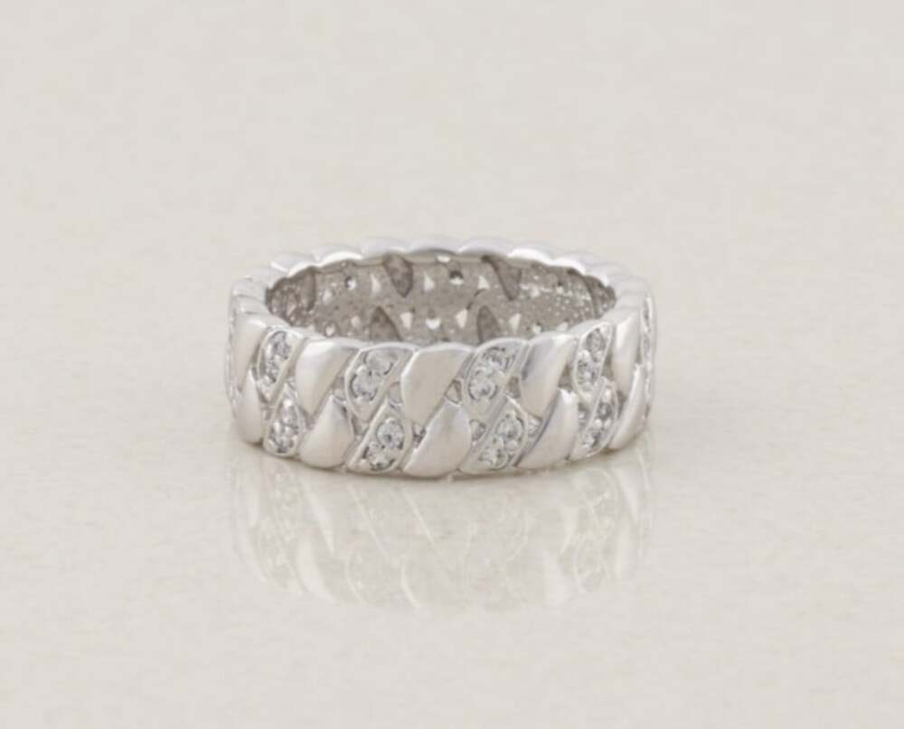 Sterling Silver Cubic Zirconia CZ Curb Chain Style Band Ring Size 10 1/2